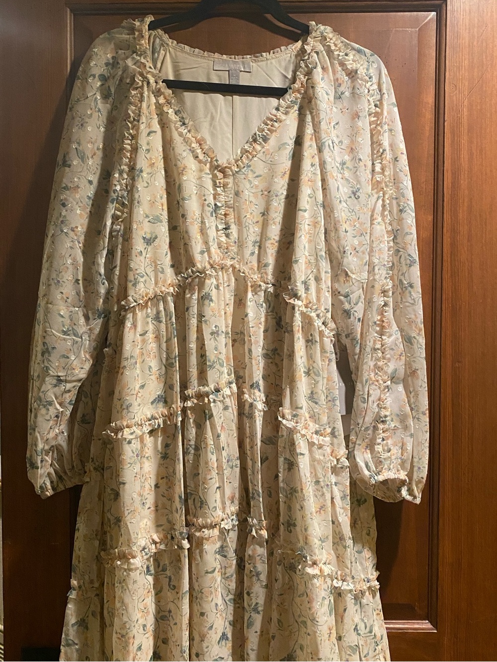 Chelsea28 Soft Cream Floral Ruffle Tiered Long Sleeve Dress